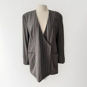 Vtg GIORGIO ARMANI BLACK LABEL Gray Striped Blazer Jacket, Pockets, 48 US XL